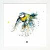 Coat of Colour Flying Blue Tit Paper Giclee Fine Art Print in Standard White Frame