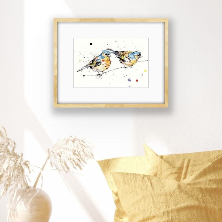 Did You See That rectangular chaffinch print shown framed in situ