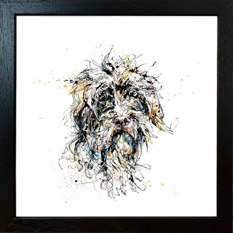 Slippers Pet Scruffy Dog Paper Giclee Fine Art Print in Standard Black Frame