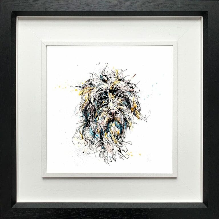 Slippers Pet Scruffy Dog Paper Giclee Fine Art Print in Deluxe Black Frame