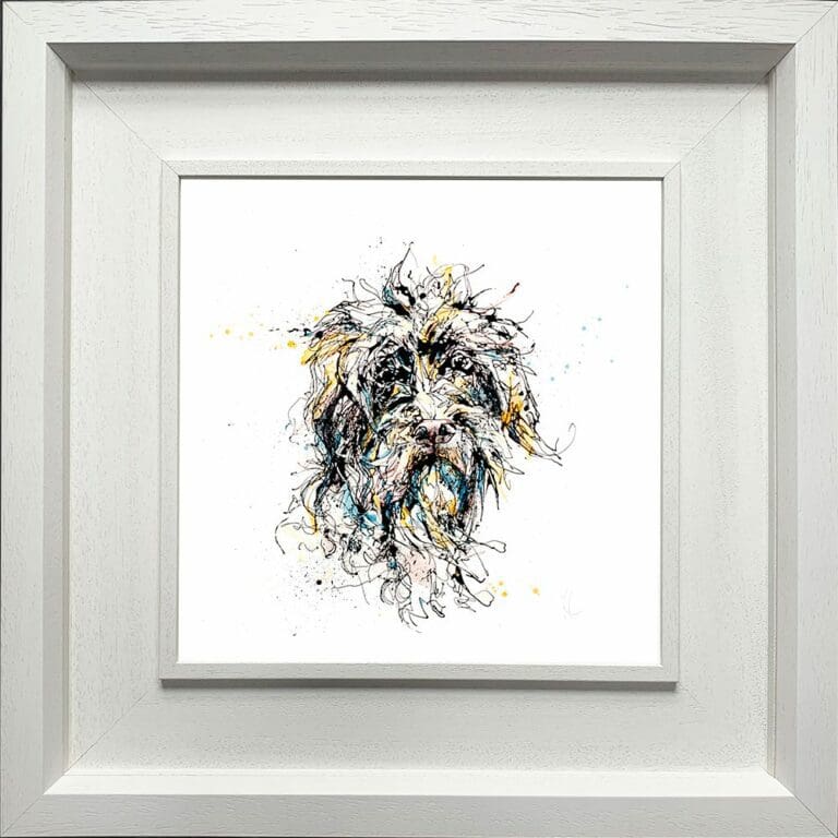 Slippers Pet Scruffy Dog Paper Giclee Fine Art Print in Deluxe White Frame