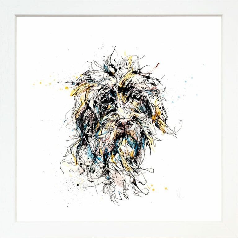 Slippers Pet Scruffy Dog Paper Giclee Fine Art Print in Standard White Frame