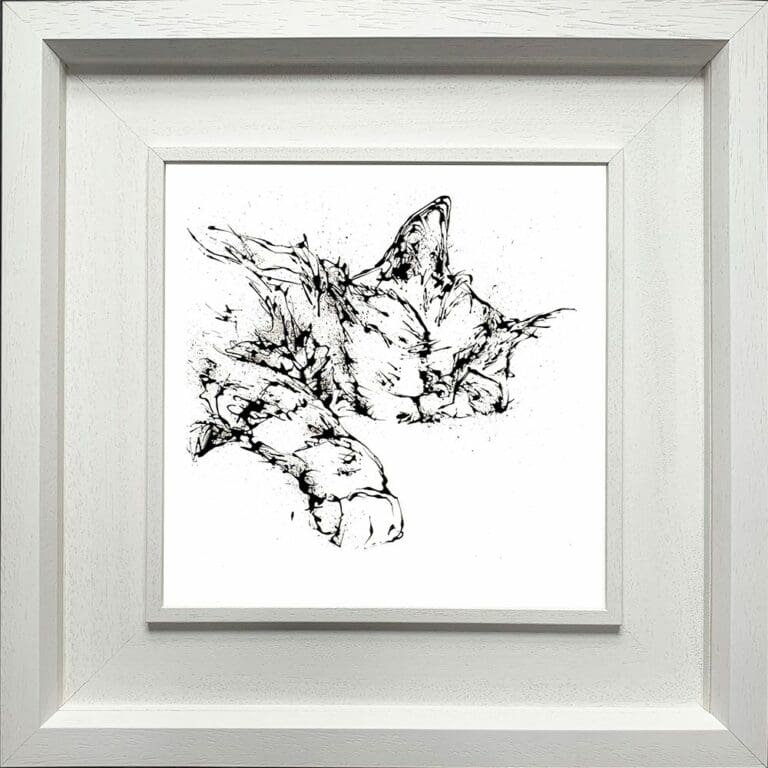 Dreamer Cat Paper Giclee Fine Art Print in Deluxe White Frame