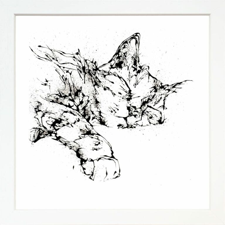 Dreamer Cat Paper Giclee Fine Art Print in Standard White Frame