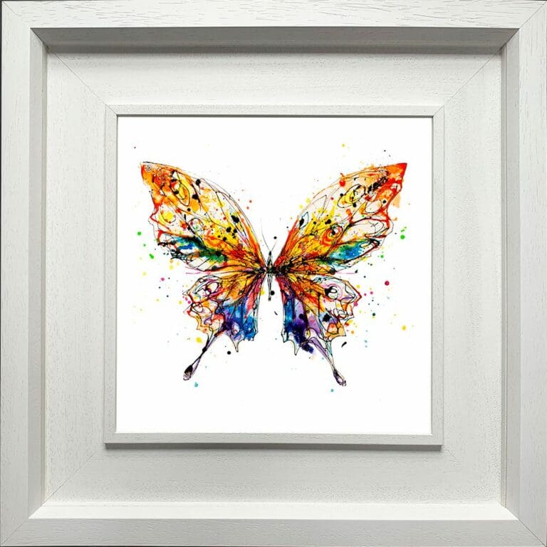 Kaleidoscope Butterfly Paper Giclee Fine Art Print in Deluxe White Frame