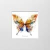A digital mockup showing how a miniature print of Kaleidoscope by Kathryn Callaghan will look presented in a 23cm mount. Kaleidoscope features a magnificent butterfly with wings of orange, blue, and green.