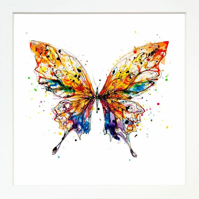 Kaleidoscope Butterfly Paper Giclee Fine Art Print in Standard White Frame