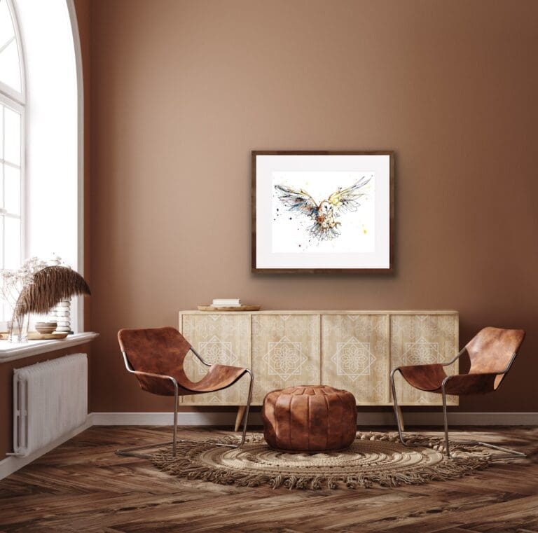 Accomplish barn owl print shown framed in situ