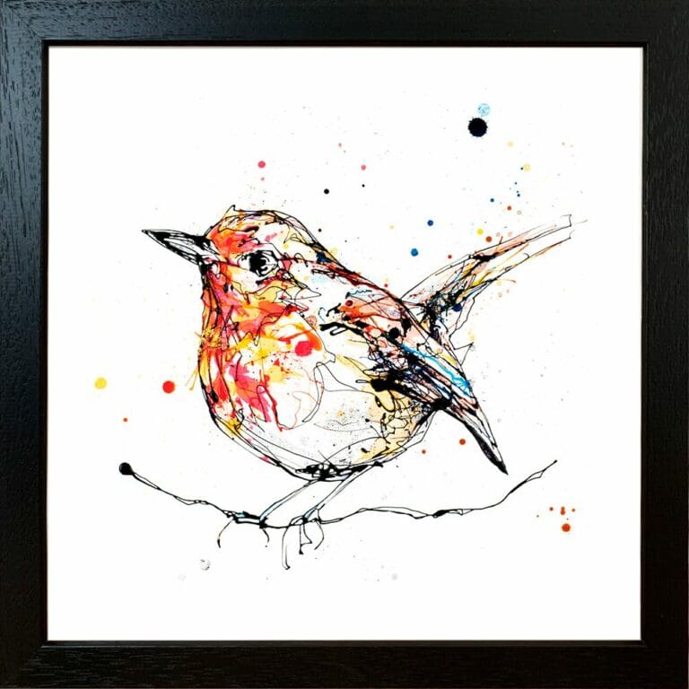 Peekaboo Robin Paper giclee Fine Art Print shown in Standard Black Frame