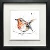 Peekaboo Robin Paper giclee Fine Art Print shown in Deluxe Black Frame