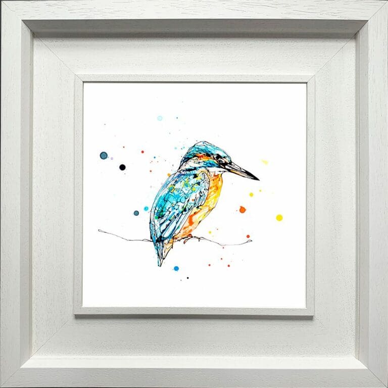 Gaze Kingfisher Paper Giclee Fine Art Print in Deluxe White Frame