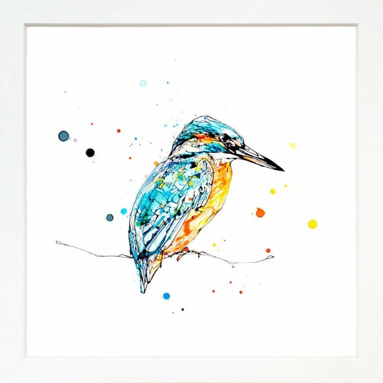 Gaze Kingfisher Paper Giclee Fine Art Print in Standard White Frame