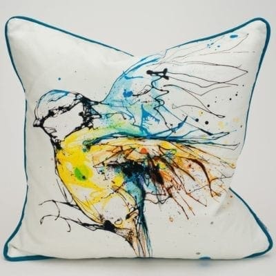 white blue tit cushion design