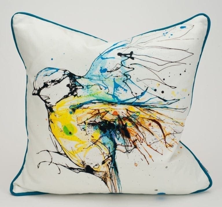 white blue tit cushion design