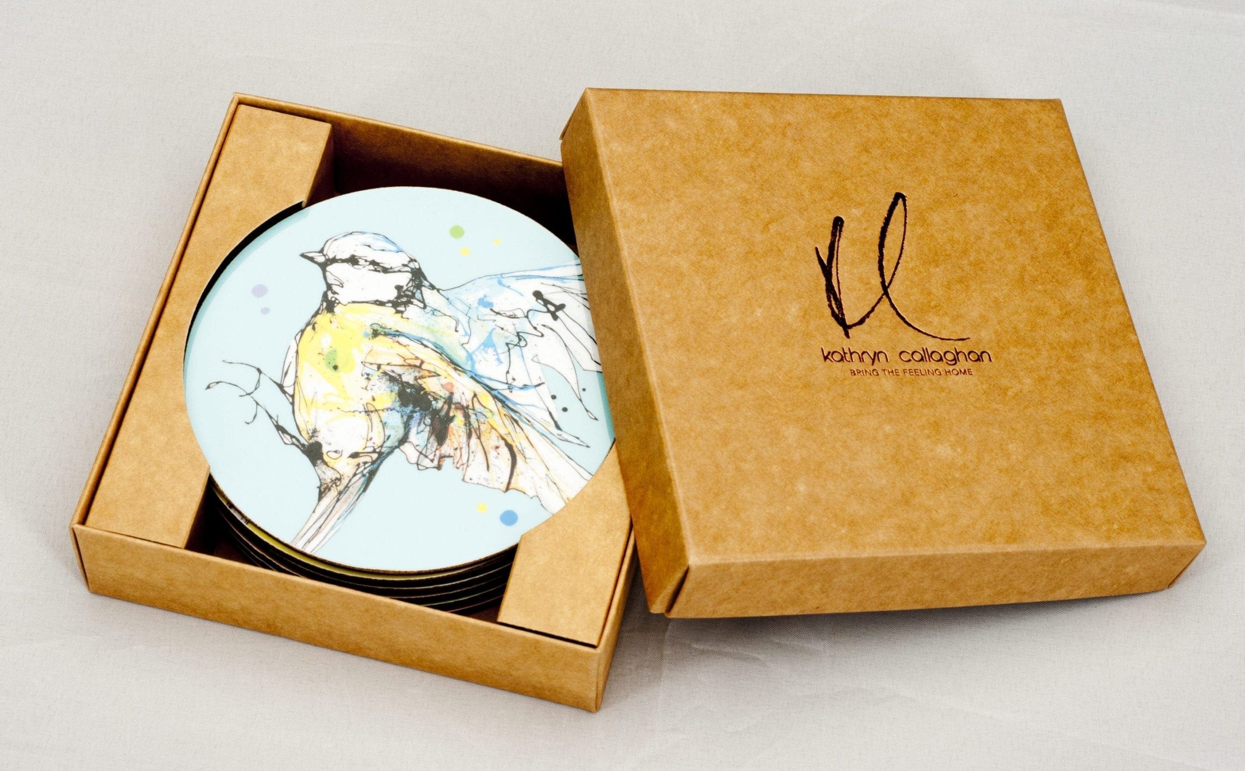 Premium Custom Garden Bird Coaster Set - Kathryn Callaghan Fine Art