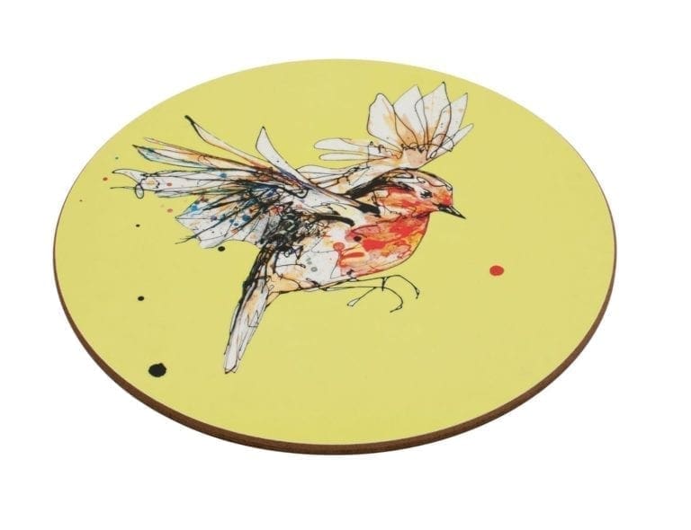 Robin placemat on yellow background