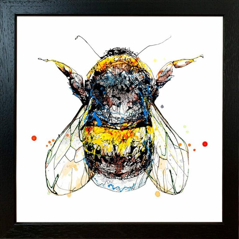 Buzz Bee Fine Art Print Displayed in a Black Frame