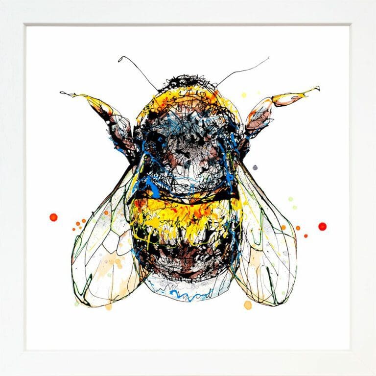 Buzz Bee Fine Art Print Displayed in a White Frame