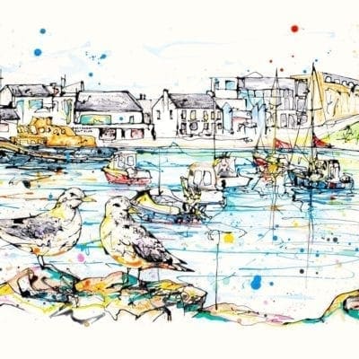 art print of portrush harbour