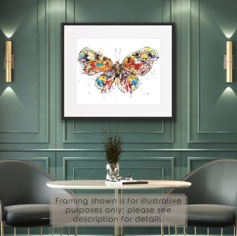 Glory Butterfly Paper Fine Art Print Displayed Framed in Situ