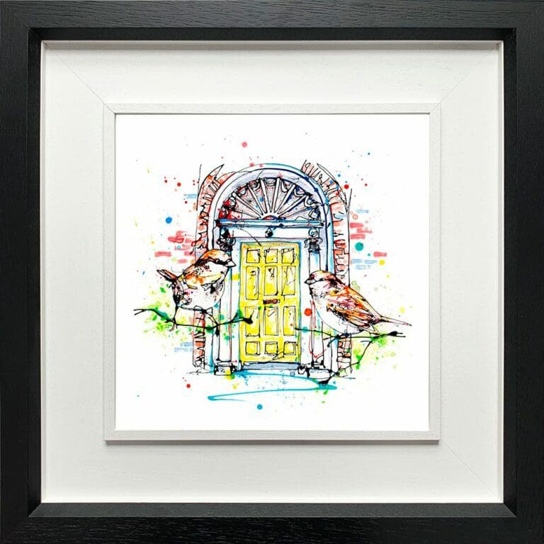 Dublin Doors Ireland Townhouses Paper Giclee Fine Art Print shown in Deluxe Black Frame