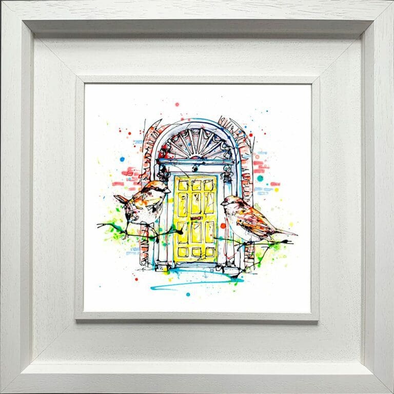 Dublin Doors Ireland Townhouses Paper Giclee Fine Art Print shown in Deluxe White Frame