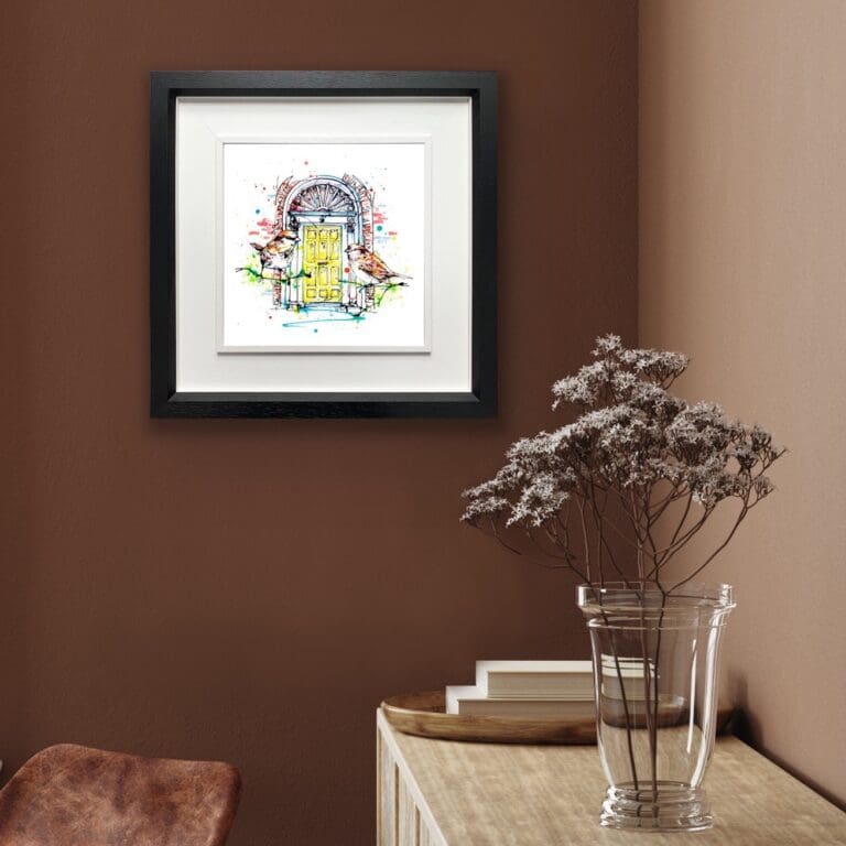 Dublin Doors giclee print shown in Deluxe Black Frame in Situ