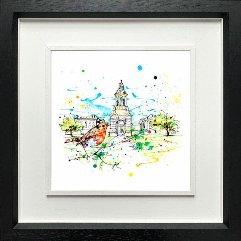 Trinity College Dublin University Paper Giclee Fine Art Print shown in Deluxe Black Frame