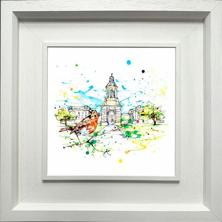 Trinity College Dublin University Paper Giclee Fine Art Print shown in Deluxe White Frame