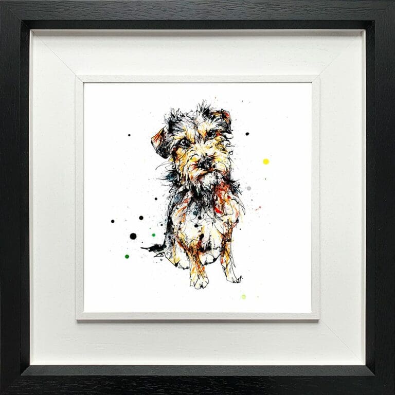 Expectation Terrier Paper Giclee Fine Art Print shown in Deluxe Black Frame