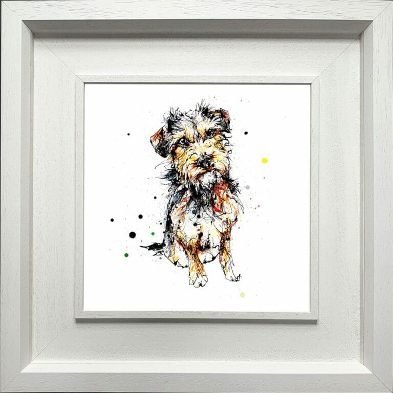 Expectation Terrier Paper Giclee Fine Art Print shown in Deluxe White Frame