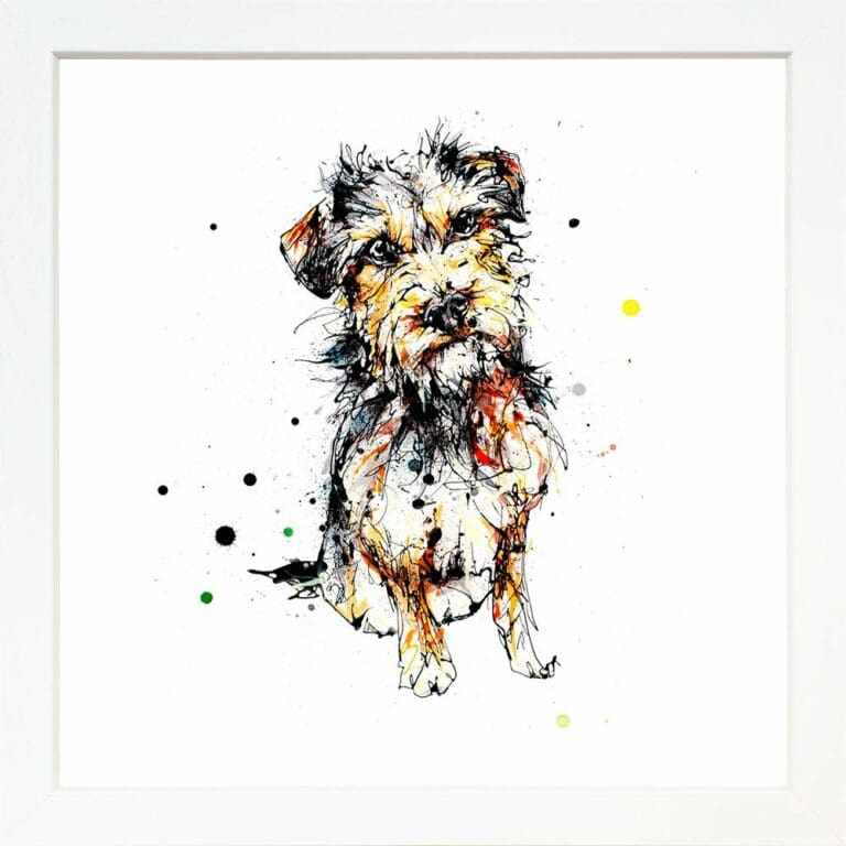 Expectation Terrier Paper Giclee Fine Art Print shown in White Frame