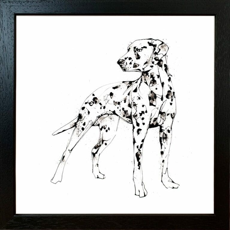 Spots Dalmatian Paper Giclee Fine Art Print Displayed in Black Frame