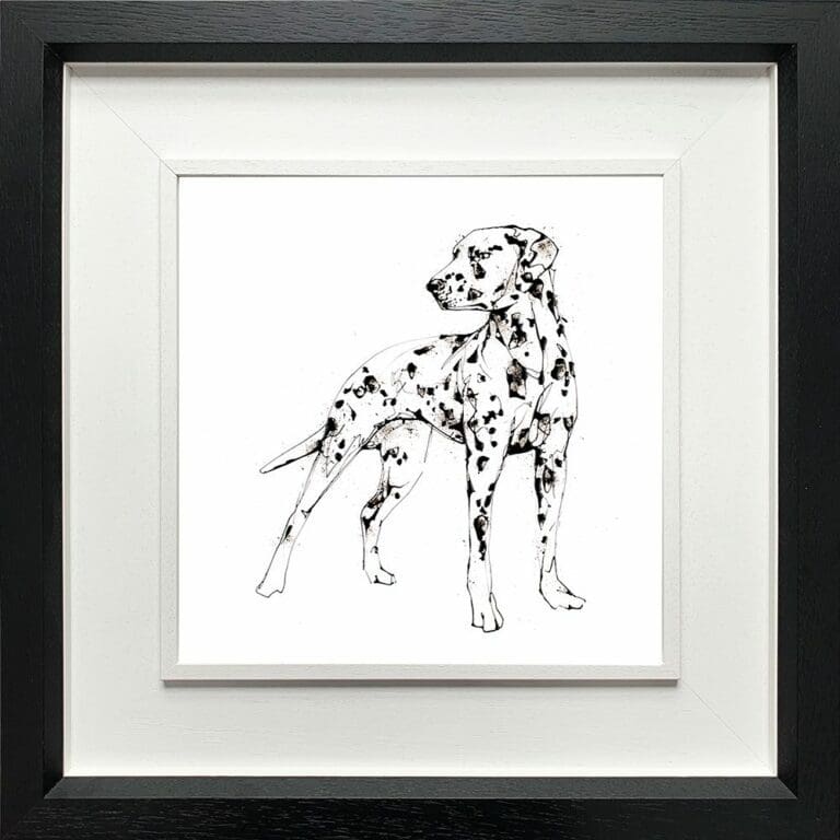 Spots Dalmation Dog Paper Giclee Fine Art Print shown in Deluxe Black Frame