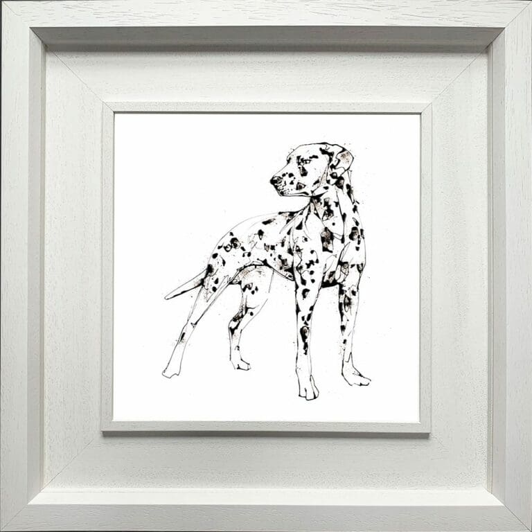 Spots Dalmation Dog Paper Giclee Fine Art Print shown in Deluxe White Frame