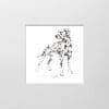 A digital mockup showing how a miniature print of Spots by Kathryn Callaghan will look presented in a 23cm mount. Spots features a Dalmatian standing facing left.