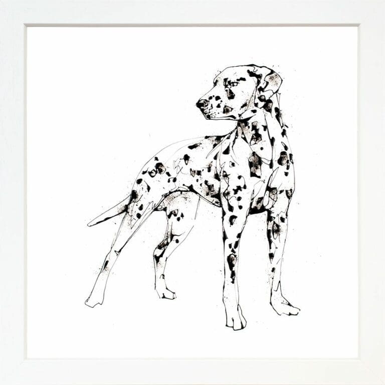 Spots Dalmatian Paper Giclee Fine Art Print Displayed in White Frame