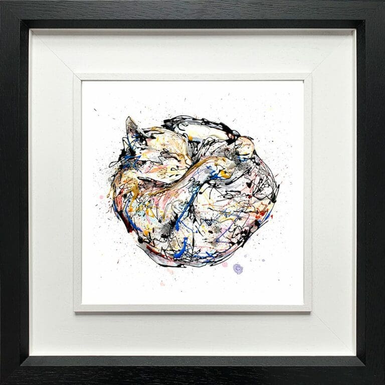 Catnap Pet Cat Paper Giclee Fine Art Print shown in Deluxe Black Frame