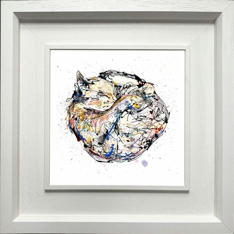 Catnap Pet Cat Paper Giclee Fine Art Print shown in Deluxe White Frame