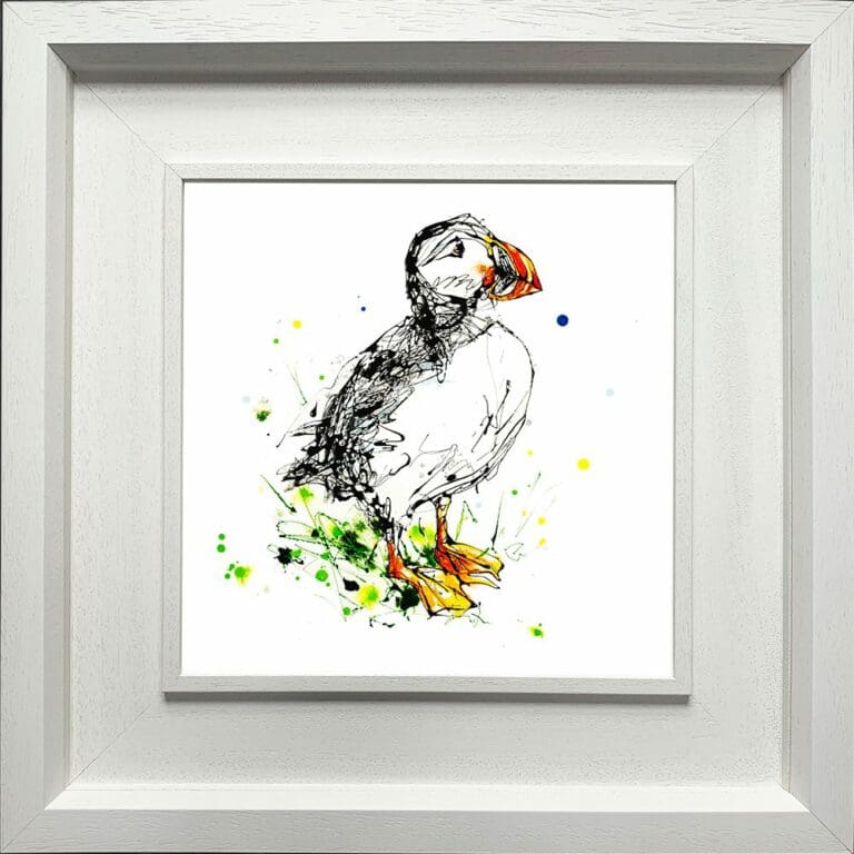 Atlantic puffin Paper Fine Art Giclee Print shown in Deluxe White Frame