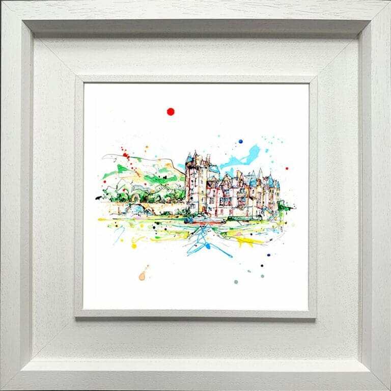 Belfast Castle Paper Fine Art Giclee Print shown in Deluxe White Frame