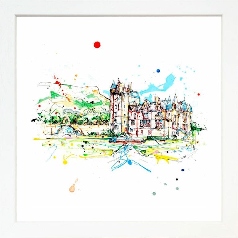 Belfast Castle Paper Giclee Fine Art Print shown in White Frame