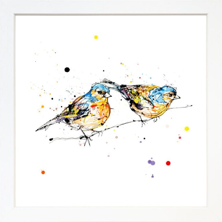 Did You See That Giclee Paper Fine Art Print of Two Chaffinches shown in White Frame