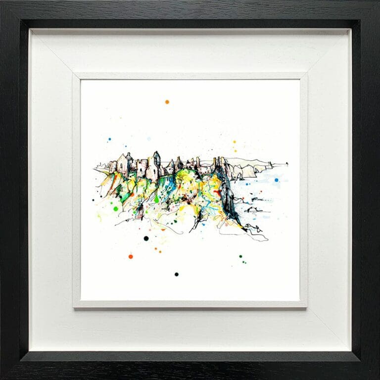 Dunluce Castle Paper Giclee Fine Art Print shown in Deluxe Black Frame