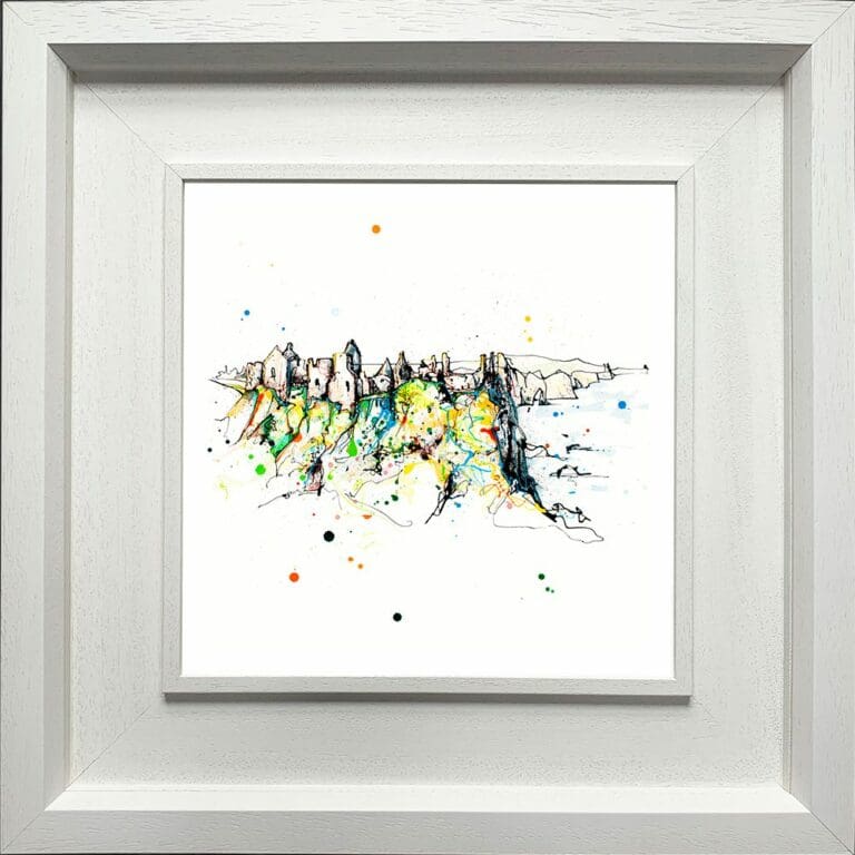 Dunluce Castle Paper Giclee Fine Art Print shown in Deluxe White Frame