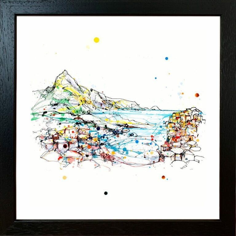 Giant's Causeway Landscape Northern Ireland paper giclee fine art print shown in Black Frame