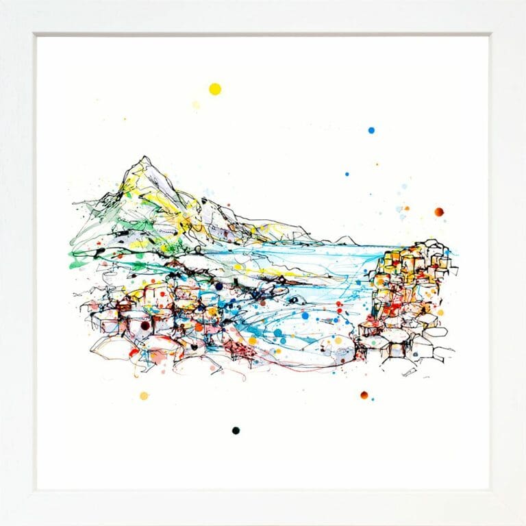 Giant's Causeway Landscape Northern Ireland paper giclee fine art print shown in White Frame