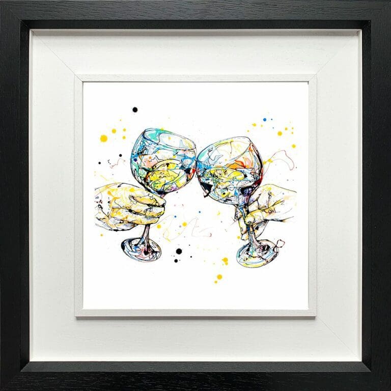 Good Times Gin Cheers Paper Giclee Fine Art Print shown in Deluxe Black Frame