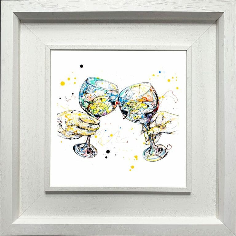 Good Times Gin Cheers Paper Giclee Fine Art Print shown in Deluxe White Frame