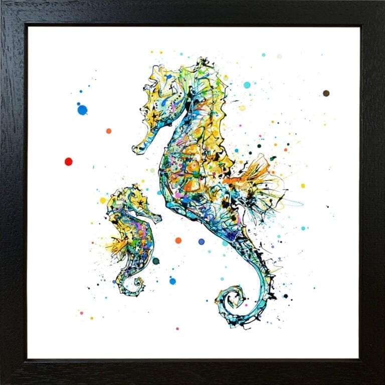 Mini Me Seahorse Paper Giclee Fine Art Print shown in Black Frame